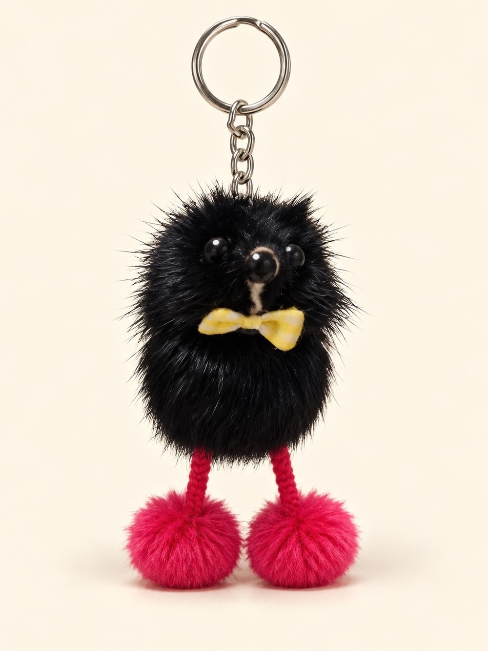 Fuzzy Mouse Fidget Keychain Black Pink Pom Pom Bag Charm